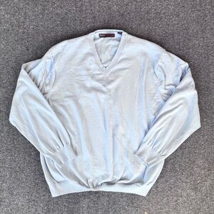 Perry Ellis Mens 100% Cotton V-Neck Dress Sweater XXL Baby Blue Holiday Office